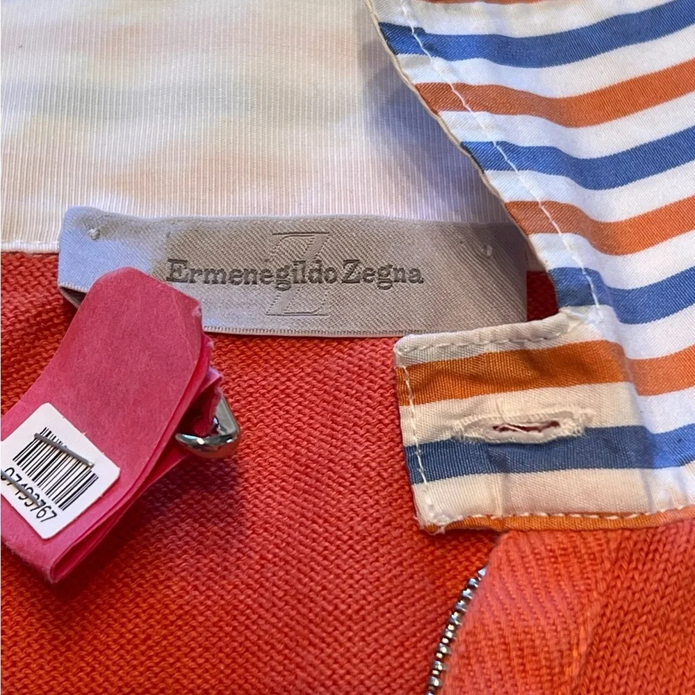 Zegna Polo Long Sleeve Collared Orange 1/4 zip Sweater 100% cotton VTG  Unisex - Picture 2 of 6